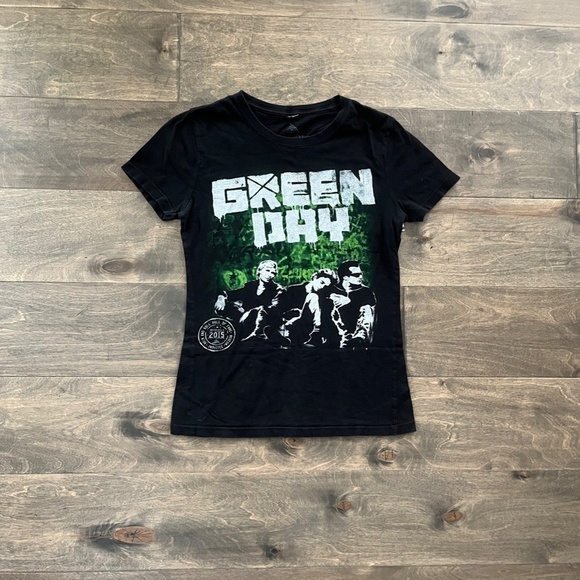 Tops - GREEN DAY BAND TEE Black with White and Green
